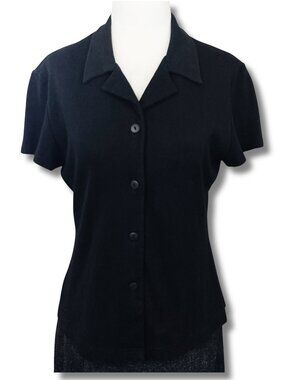 MECCA Vintage black thin knit short sleeve button-front shirt MEDIUM LARGE top